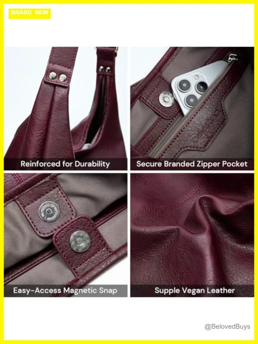 Slouchy Shoulder Tote Purse with Matching Pouch, Adjustable Strap, Magnetic